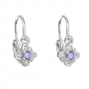 Strieborné detské náušnice visiace so zirkónom fialová kvietka 11175.3
