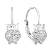 Strieborné náušnice visiace so zirkónom biela sova 11219.1