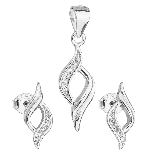Súprava šperkov so zirkónom v bielej farbe náušnice a prívesok 19013.1