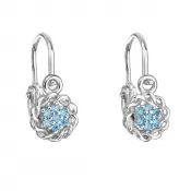 Strieborné detské náušnice visiace so zirkónom modrá kytička 11176.3