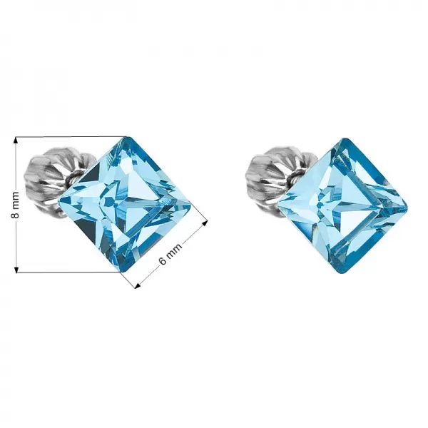 Strieborné náušnice pecka s kryštálmi Swarovski modrý štvorec 31065.3 aqua