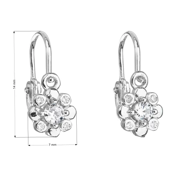 Strieborné detské náušnice visiace so zirkónom biela kvietka 11174.1