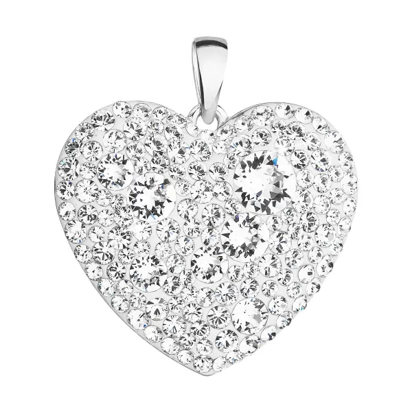 Strieborný prívesok s kryštálmi Swarovski biele srdce 34243.1