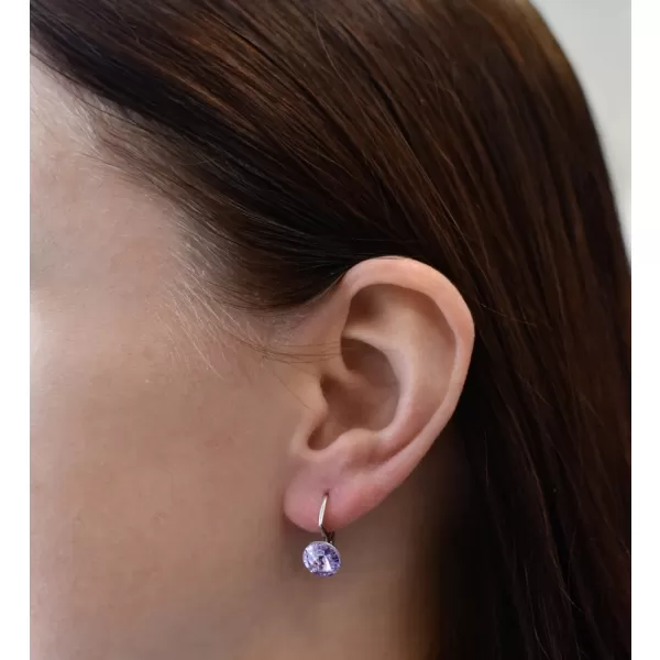 Strieborné náušnice visiace s kryštálmi Swarovski fialové okrúhle 31229.3 violet