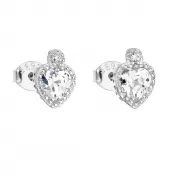 Strieborné náušnice Pecka s zirkónovým bielym srdcom 11158.1