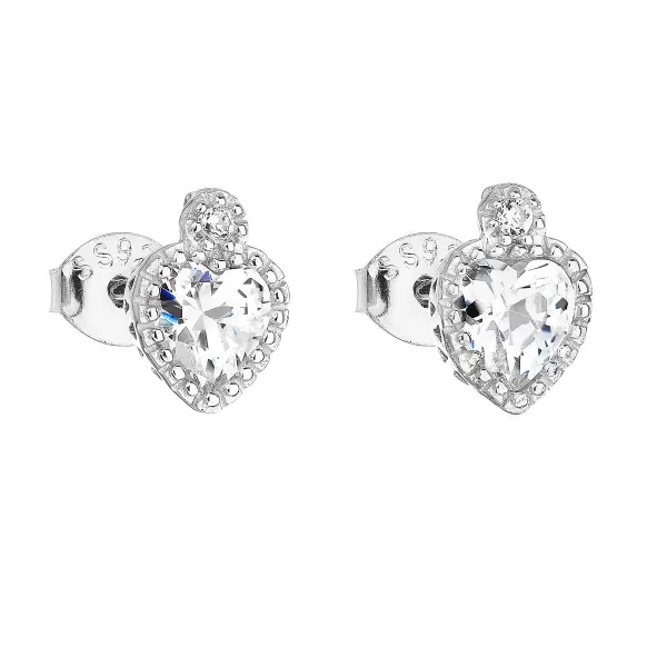 Strieborné náušnice Pecka s zirkónovým bielym srdcom 11158.1