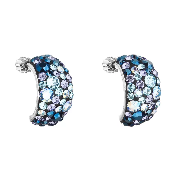 Strieborné náušnice visiace s kryštálmi Swarovski modré polkruh 31164.3 blue style