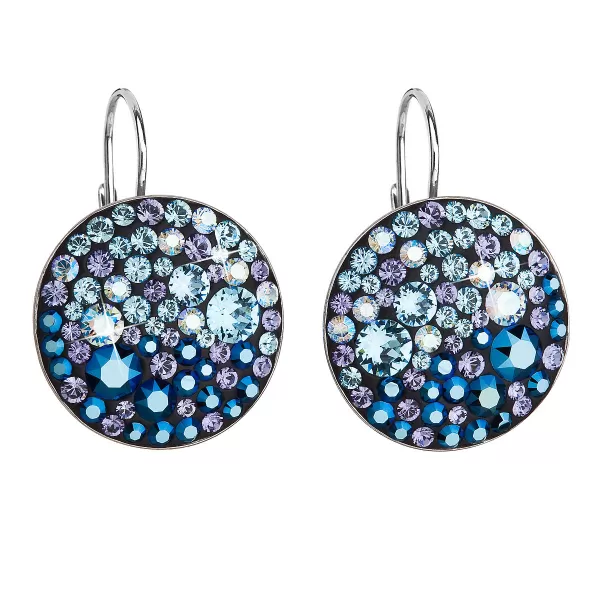 Strieborné náušnice visiace s kryštálmi Swarovski modré okrúhle 31161.3 blue style