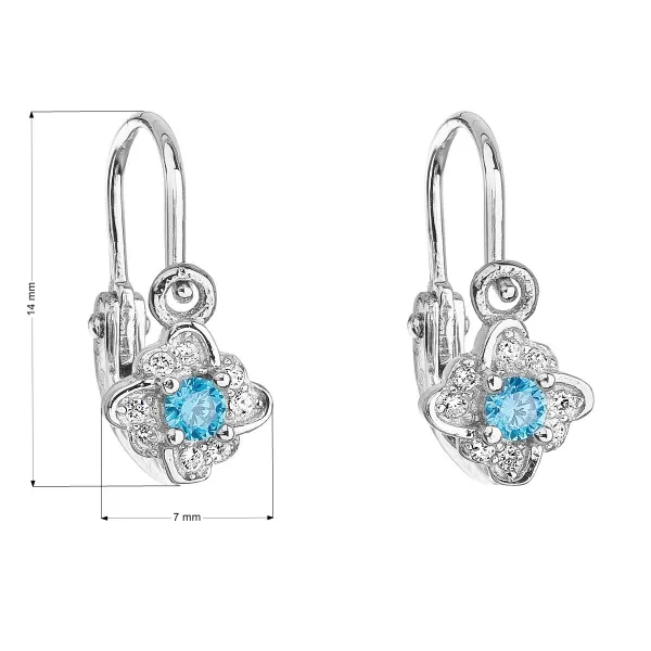 Strieborné detské náušnice visiace so zirkónom modrá kytička 11175.3
