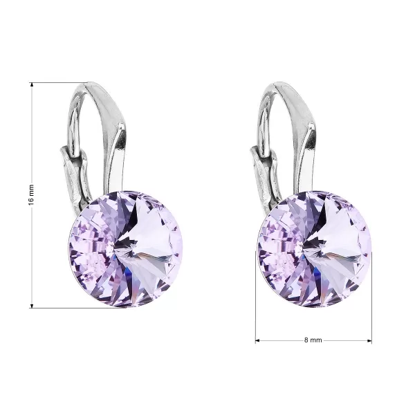 Strieborné náušnice visiace s kryštálmi Swarovski fialové okrúhle 31229.3 violet