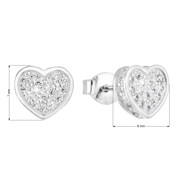 Strieborné náušnice pecka so zirkónom biele srdce 11032.1