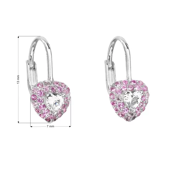 Strieborné detské náušnice visiace so zirkónom ružové srdce 11216.3
