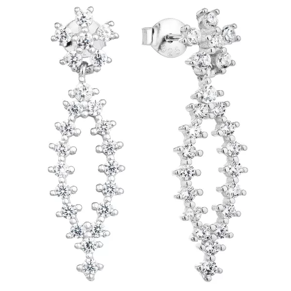 Strieborné náušnice visiace so zirkónom v bielej farbe 11027.1