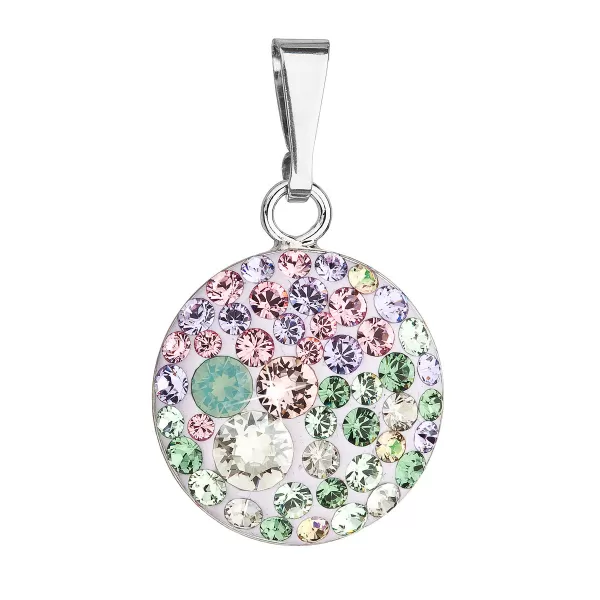 Strieborný prívesok s kryštálmi Swarovski mix farieb okrúhly 34225.3 sakura