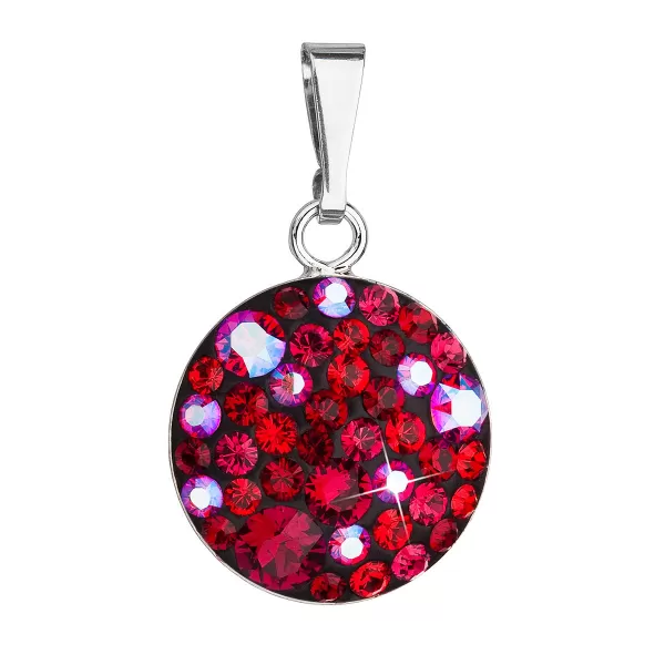 Strieborný prívesok s kryštálmi Swarovski červený okrúhly 34225.3 cherry