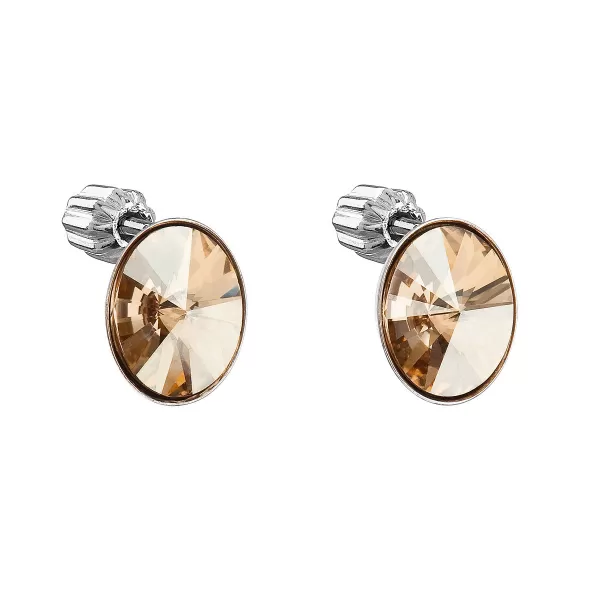 Strieborné náušnice pecka s kryštálmi Swarovski zlatý ovál 31274.5