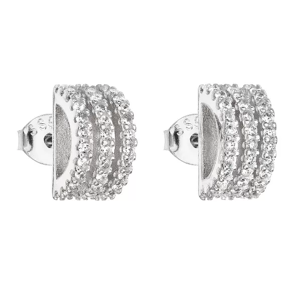 Strieborné náušnice Pecka so zirkónom v bielej 11007.1