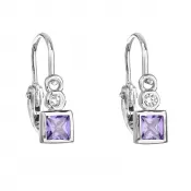 Strieborné detské náušnice visiace so zirkónom fialová kocka 11172.3