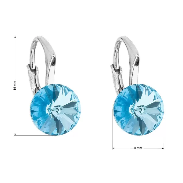 Strieborné náušnice visiace s kryštálmi Swarovski modré okrúhle 31229.3 aqua