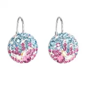 Strieborné náušnice visiace s kryštálmi Swarovski mix farieb okrúhle 31176.3 water lilly