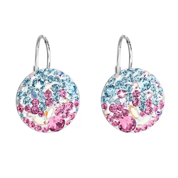 Strieborné náušnice visiace s kryštálmi Swarovski mix farieb okrúhle 31176.3 water lilly