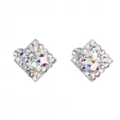 Strieborné náušnice pecka s kryštálmi Swarovski ab efekt kosoštvorec 31169.2
