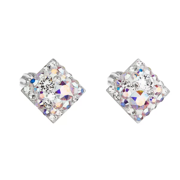 Strieborné náušnice pecka s kryštálmi Swarovski ab efekt kosoštvorec 31169.2