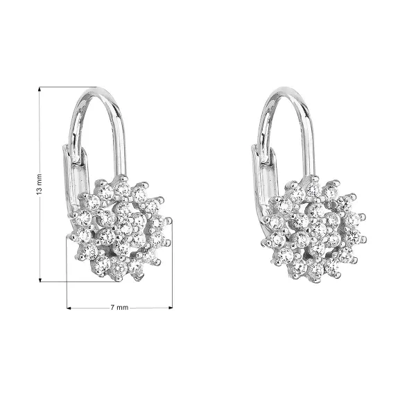 Strieborné náušnice visiace so zirkónom biela kvietka 11217.1