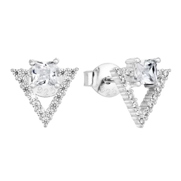 Strieborné náušnice pecka so zirkónom biely trojuholník 11150.1