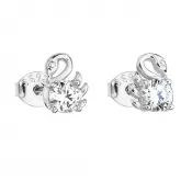 Strieborné náušnice pecka so zirkónom biela labuť 11098.1