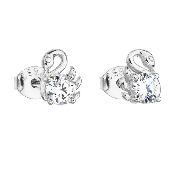 Strieborné náušnice pecka so zirkónom biela labuť 11098.1