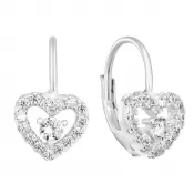 Strieborné náušnice visiace so zirkónom biele srdce 11225.1
