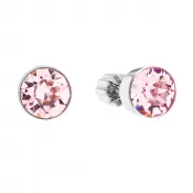 Strieborné náušnice pecka so Swarovski kryštálmi ružové okrúhle 31113.3 light rose
