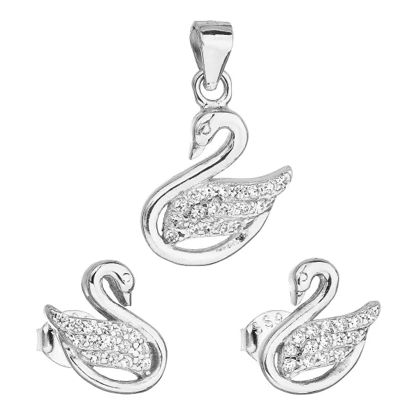 Sada šperkov so zirkónom náušnice a prívesok biela labuť 19010.1