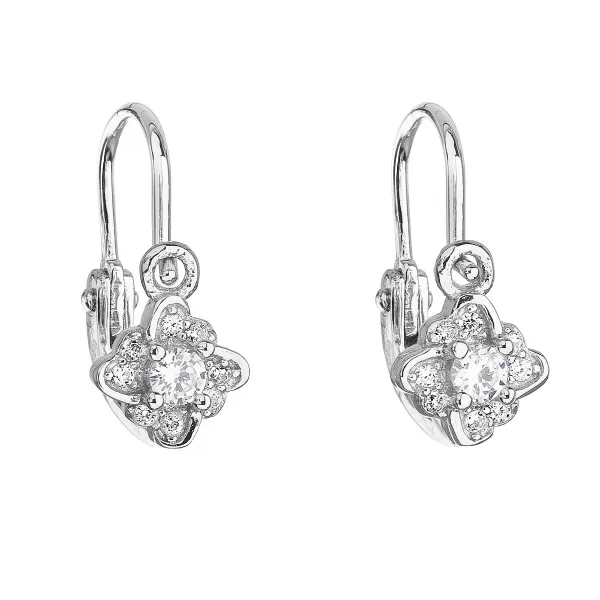 Strieborné detské náušnice visiace so zirkónom biela kvietka 11175.1