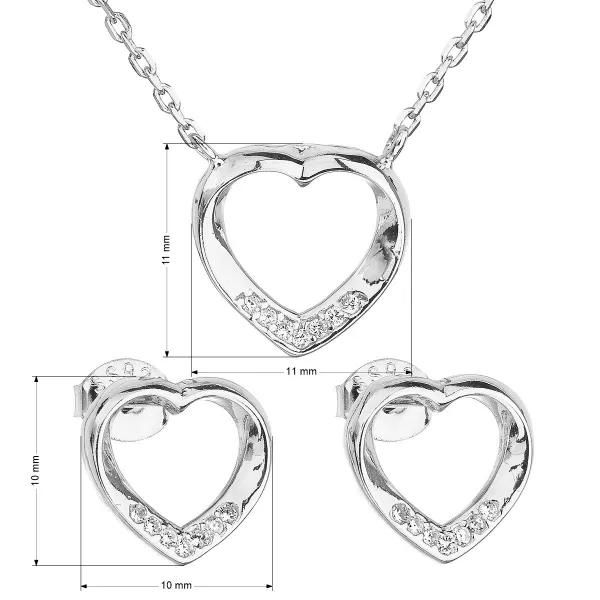 Súprava šperkov so zirkónovými náušnicami a bielym srdiečkovým náhrdelníkom 19019.1