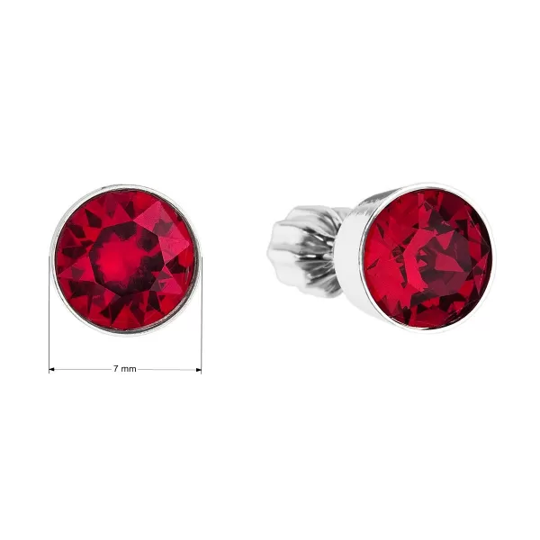 Strieborné náušnice pecka so Swarovski kryštálmi červené okrúhle 31113.3 ruby