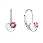 Strieborné visiace náušnice so Swarovski kryštálmi srdiečka 31299.3 ružové