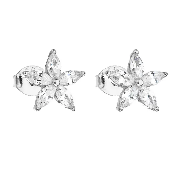 Strieborné náušnice pecka so zirkónom biela kvietka 11069.1