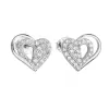 Strieborné náušnice pecka so zirkónom biele srdce 11115.1