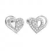 Strieborné náušnice pecka so zirkónom biele srdce 11115.1