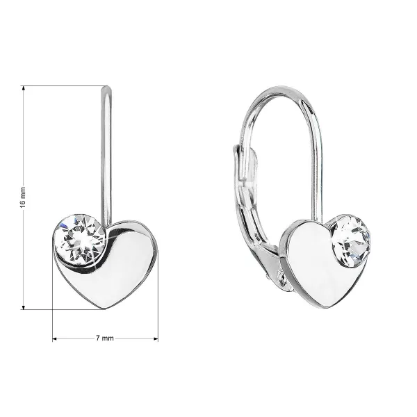 Strieborné visiace náušnice so Swarovski kryštálmi srdiečka 31299.1 biele