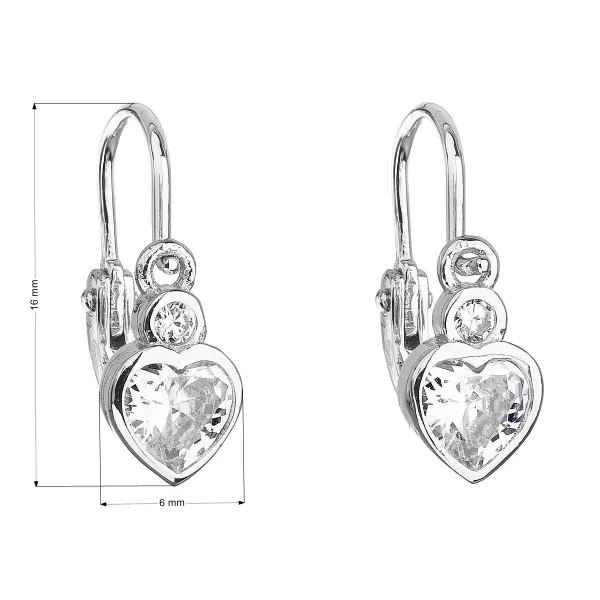 Strieborné detské náušnice visiace so zirkónom biele srdce 11178.1