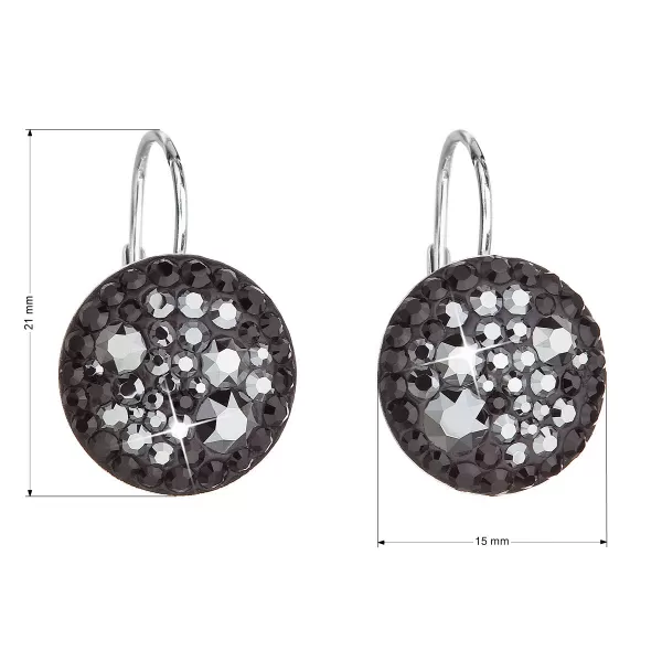 Strieborné náušnice visiace s kryštálmi Swarovski čierne okrúhle 31176.5 hematite