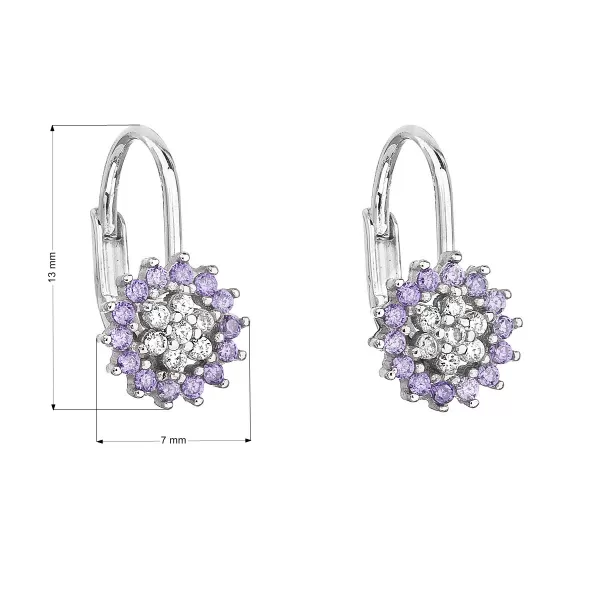Strieborné náušnice visiace so zirkónom fialová kvietka 11217.3