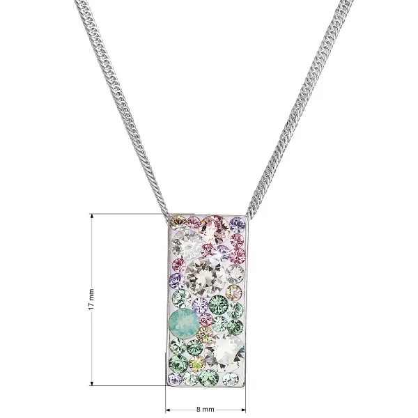 Strieborný náhrdelník so Swarovski kryštálmi ružovo-zelený obdĺžnik 32074.3 sakura