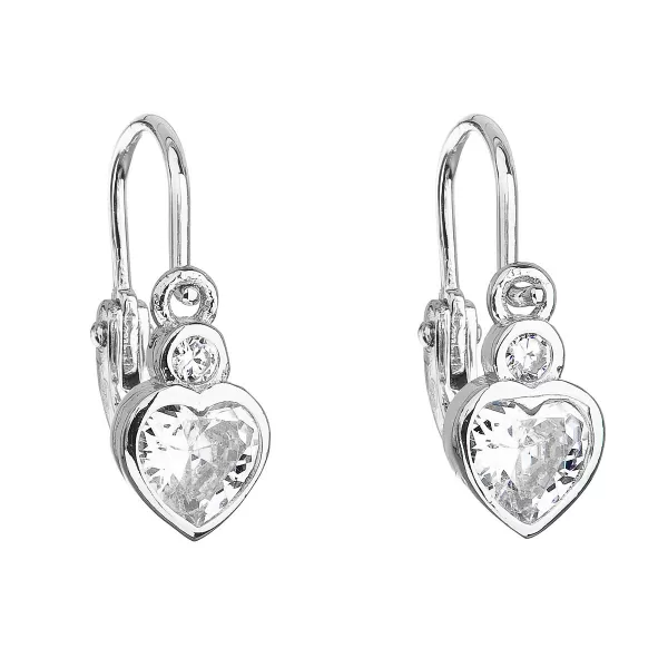 Strieborné detské náušnice visiace so zirkónom biele srdce 11178.1