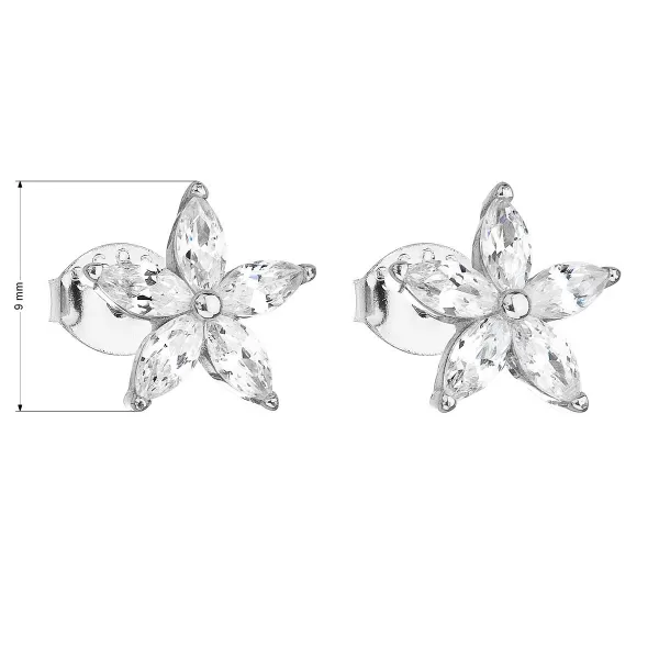Strieborné náušnice pecka so zirkónom biela kvietka 11069.1