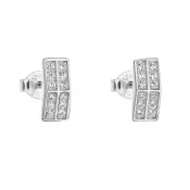 Strieborné náušnice pecka so zirkónom biely obdĺžnik 11021.1