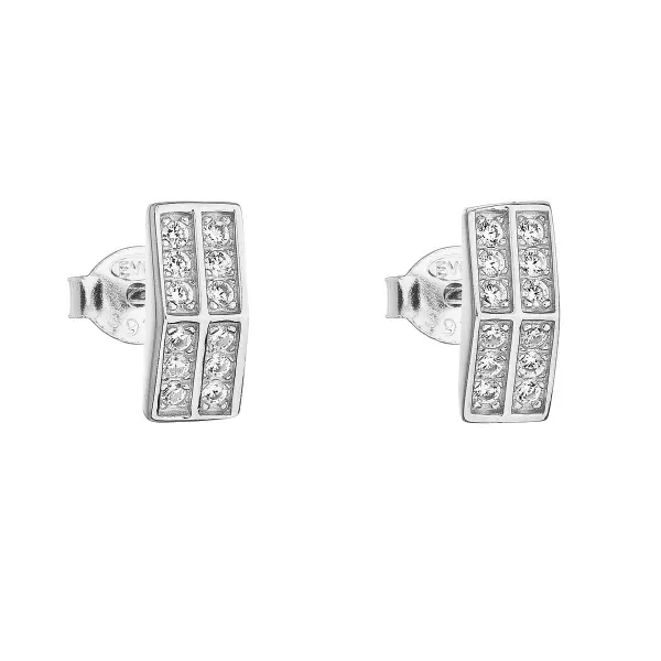 Strieborné náušnice pecka so zirkónom biely obdĺžnik 11021.1